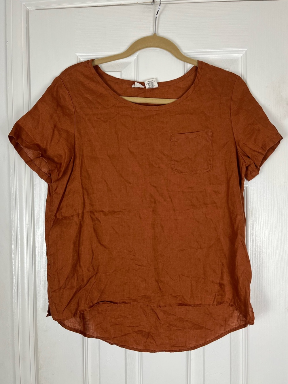 Artisan NY 100% Linen Terracotta Clay Brown Top Sz S Minimalist Earthy Coastal